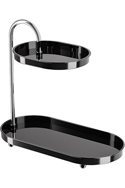 Tazweeq 2-Tier Vanity Tray, Plastic and Metal, Black, Countertop Skincare and...