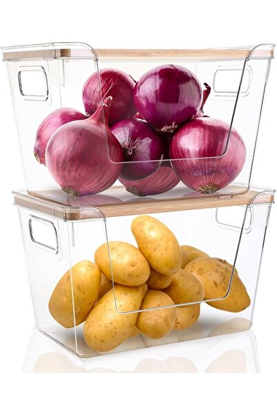 GENERAL Set of 2 Cargo Organizers and Storage Boxes with Bamboo Lids, Clear S...