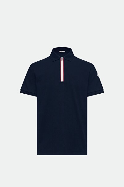 MONCLER GRENOBLE Üç Renkli Şeritli Pamuklu Fermuarlı Polo Tişört