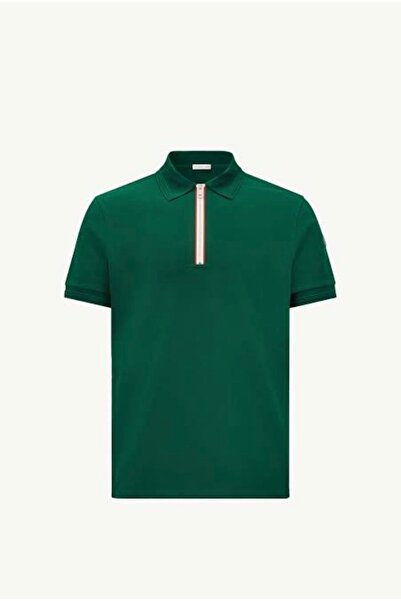 MONCLER GRENOBLE Üç Renkli Şeritli Pamuklu Fermuarlı Polo Tişört