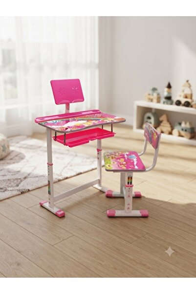 Star Kids Adjustable Height Kids Study Desk and Chair Set - Pink - 079-X23P