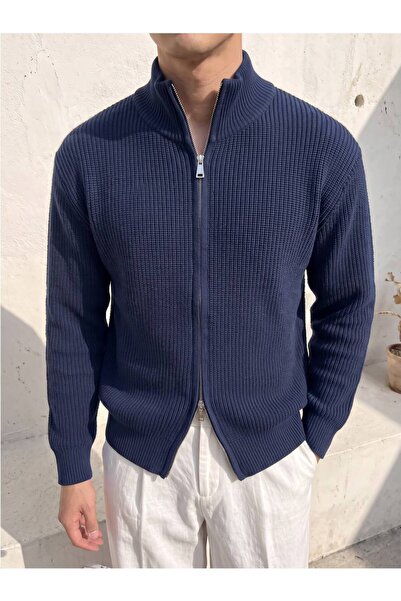 Gambocci Men's Knitted Patterned Double Zipper Cardigan