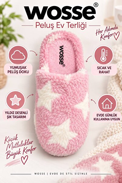 WOSSE KADIN YILDIZLI HAVLU PELUŞLU SICAK TÜYLÜ EV TERLİĞİ