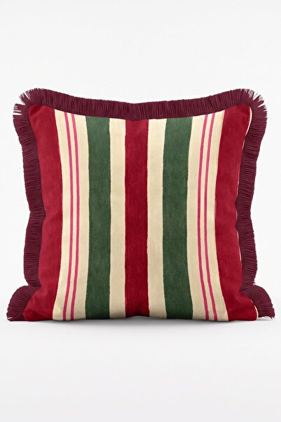 IdeCraft Burgundy Emerald Cream Vertical Striped Nostalgic Patterned Fringed ...