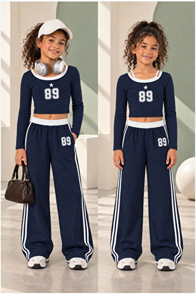 Richarlison Bluză cu bretele și pantaloni cu dungi pentru fete, albastru mari...