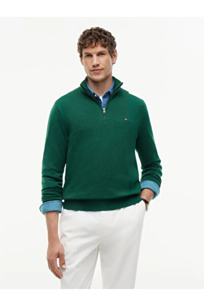 Tommy Hilfiger Men's Regular Fit High Collar Long Sleeve Green Sweater