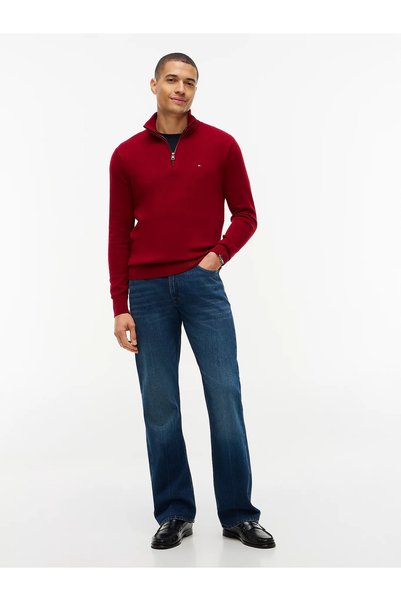 Tommy Hilfiger Erkek Regular Fit Dik Yaka Uzun Kollu Kırmızı Kazak