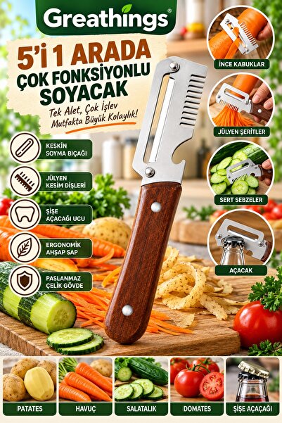 Greathings 5'i 1 Arada Paslanmaz Çelik Sebze Patates Soyucu Jülyen Kesici Ahş...