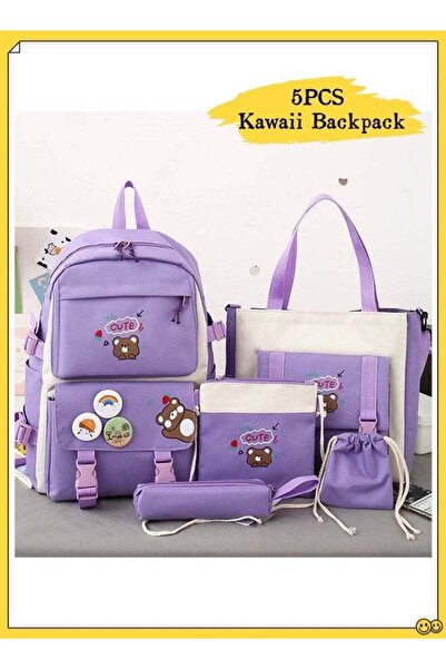 Generic 5PCS Kawaii Backpack Set with Cute Pendants and Pins Accessories Aest...