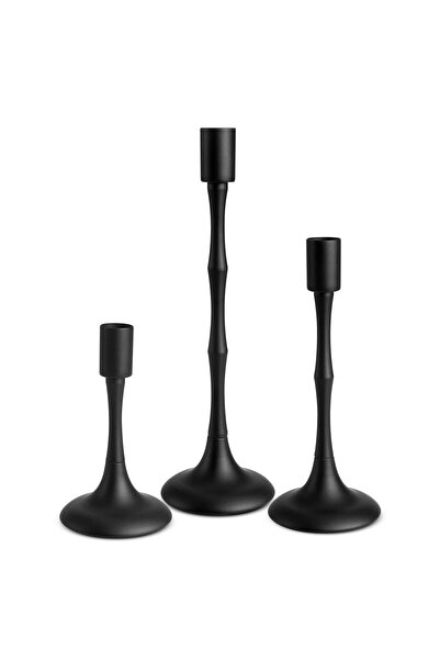 Noonedibs Set 3 Suporturi Lumânări Metalice Negre - Stil Bambus, Elegante pen...