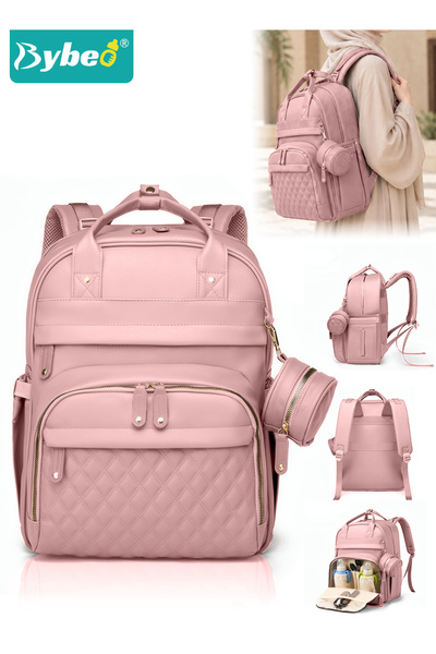 BYBEO PU Diaper Bag Backpack, Multifunctional Maternity Bag, Baby Changing Ba...