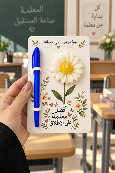 Generic بطاقات هدايا عيد المعلم مع شموع ديزي وأقلام زرقاء، مجموعة من 6 قطع | ...