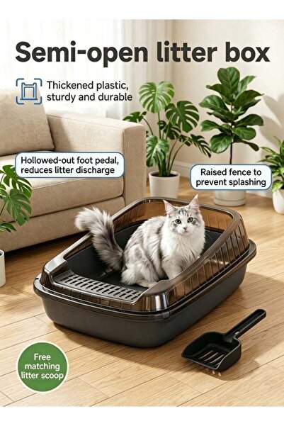 YANCI Cat Litter Box, High‑Sided Anti‑Urine Leakage for Big Cats, Non‑Stick C...