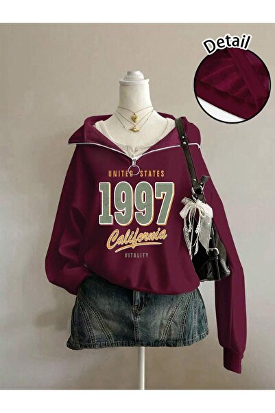 Mythologie Burgundy 1997 California Vitality Half-Zip Sweatshirt - Printed Ov...