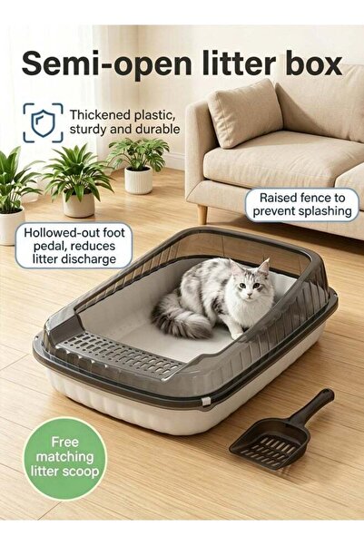 YANCI Cat Litter Box, High‑Sided Anti‑Urine Leakage for Big Cats, Non‑Stick C...