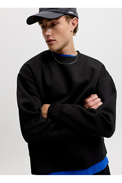 Jack & Jones Black Men's Round Neck Casual Sweatshirt 12300864 Jjebarron Swea...