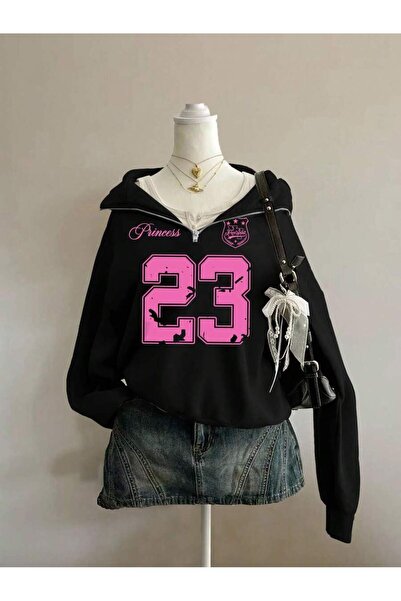 Mythologie 3 Thread Black Princess 23 Half-Zip Sweatshirt - Printed Oversize ...