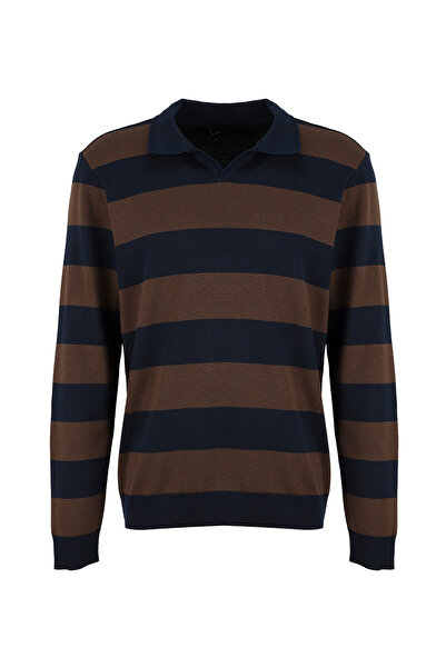 Fabrika Lacivert Erkek Regular Fit Çizgili Polo Sweatshirt F6WM-SWT 2071