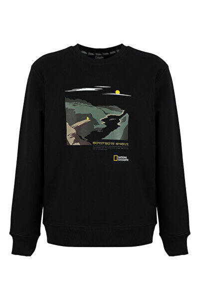 NATIONAL GEOGRAPHIC N6WM-SWT4338 Siyah Relaxed Baskılı Erkek Sweatshirt