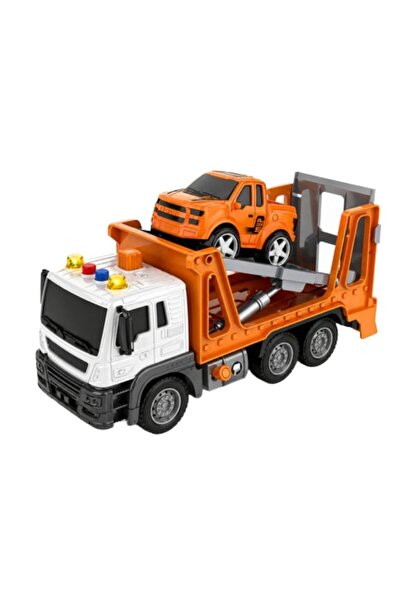 JS Toys JSTOYS JS114 παιχνίδι γερανοφόρο με αυτοκίνητο, 1:16, πορτοκαλί, φώτα...