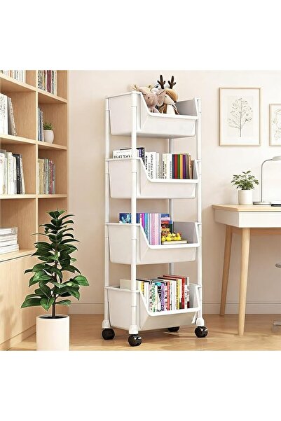 GENERAL 4-Tier Rolling Storage Cart, PP Plastic Utility Cart with Wheels and ...