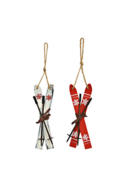 DecoDepot Ski decoration with hanger, wood, red/white, 5x15x3 cm