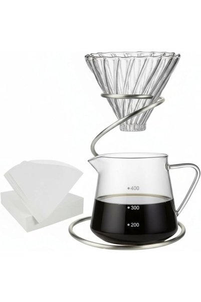 Doppio Fika Point Doppio Premium Pour-Over Coffee Maker Set with Glass Drippe...