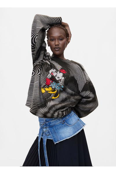 Desigual Siyah-Beyaz Kadın Bisiklet Yaka Regular Fit Baskılı Kazak 26WWJF48