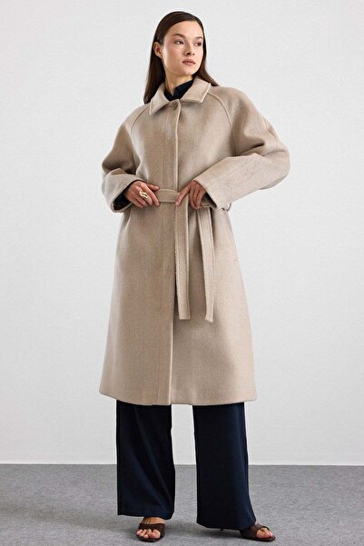 Olcay Shirt Collar Oversize Medium Length Coat Stone 3194