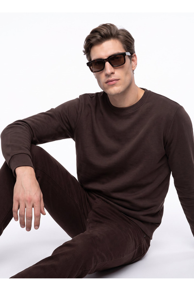 Mustang Kahverengi Erkek Basic Nakışlı Sweatshirt M6WM-SWT1590