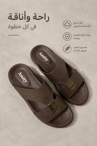 Generic Brand Men Open Toe Cross Strap Slide Slippers Grain Leather Upper Erg...