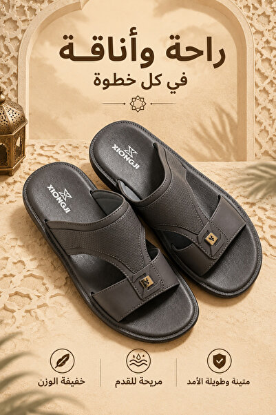 Generic Brand شبشب رجالي أسود بحزام على شكل حرف T من الجلد الفاخر، مفتوح من ا...