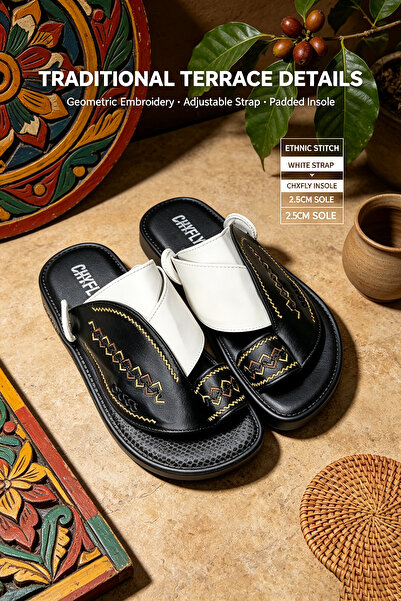 Alnoor Global Store Breathable Leather House Shoes with Decorative Stitching ...