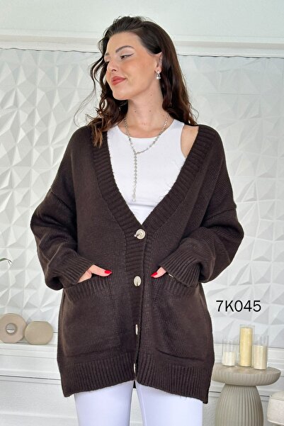 İnce Topuk V-Neck Buttoned Knitwear Cardigan 7K045