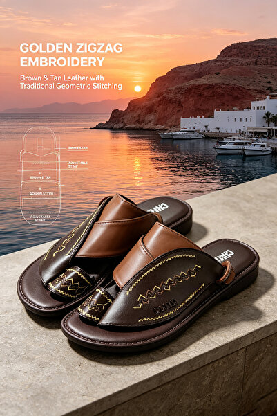 Alnoor Global Store Breathable Leather House Shoes with Decorative Stitching ...