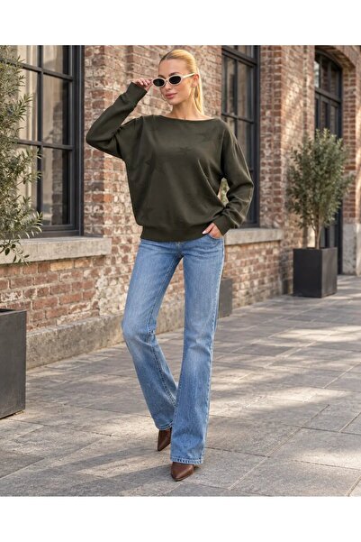 hazelin Women's Khaki Oversize Star Patterned Long Soft Textured Sweater Hzl2...