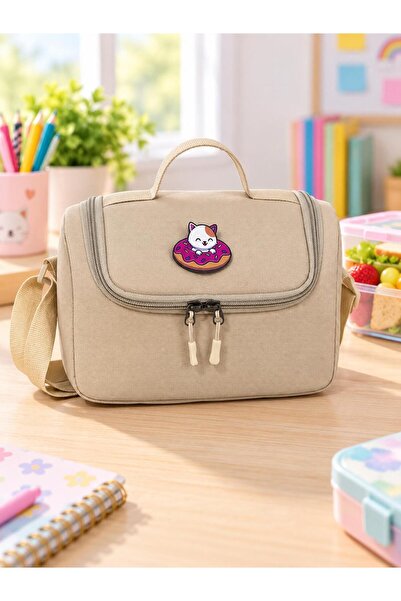 GreandBags Bej Termoslu Lüx Kumaş Beslenme Çantası Okul Çantası