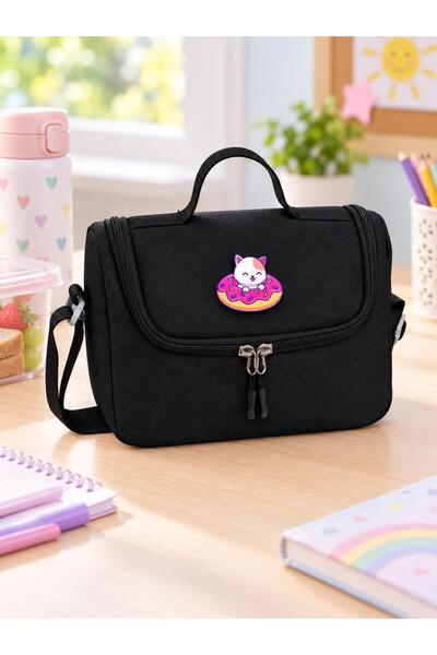 GreandBags Siyah Termoslu Lüx Kumaş Beslenme Çantası Okul Çantası