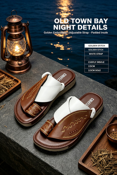 Alnoor Global Store أحذية منزلية من الجلد قابلة للتنفس مع خياطة زخرفية ونعل خ...
