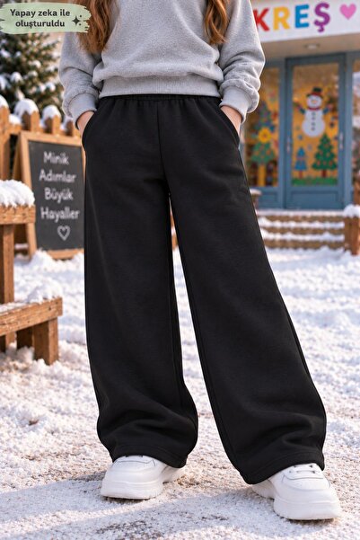 Birdirbir Uniseks Çocuk Wide Leg Sweatpants - Yüksek Bel Salaş Eşofman Altı