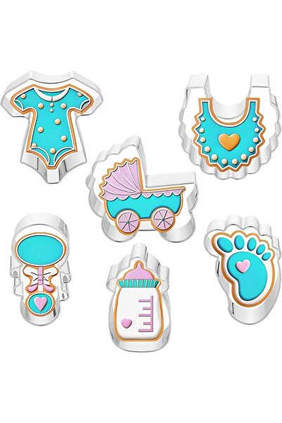 SYOSI 6 Pcs Baby Shower Cookie Cutter Set, Stainless Steel Baby Shirt, Rattle...