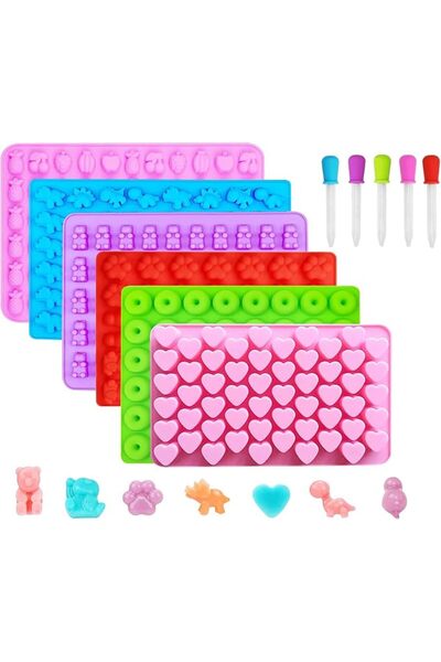 DURKU Bear Candy Molds, 6 Pack Gummy Molds with 5 Droppers, Non-stick Silicon...