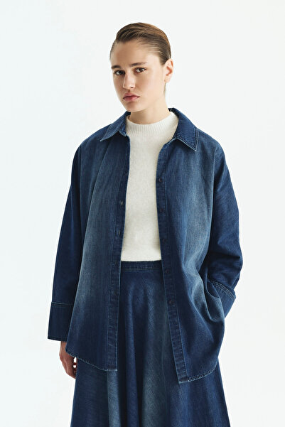 Roman Denim Boyfriend Gömlek Lacivert KK013509_015