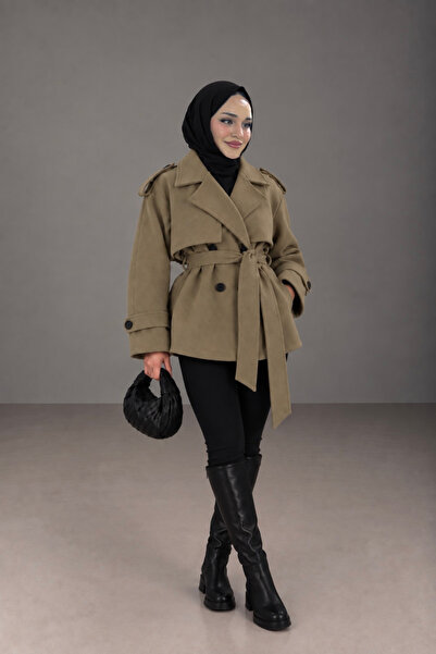BNGL Boutique V-Neck Belted Jacket/Coat in Light Khaki