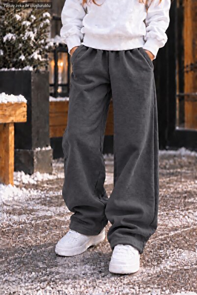 Birdirbir Uniseks Çocuk Wide Leg Sweatpants - Yüksek Bel Salaş Eşofman Altı