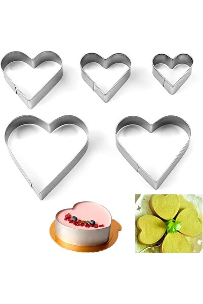 Yelajoy 5 PCS Heart Cookie Cutter,Sliver Stainless Steel Pastry Mold