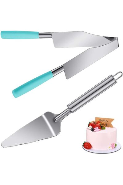 ALMEKAQUZ 2 PCS Cake Slicer Cutter, Blue Dessert Spatula Server Set, Multi Fu...