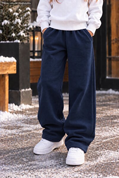 Birdirbir Uniseks Çocuk Wide Leg Sweatpants - Yüksek Bel Salaş Eşofman Altı
