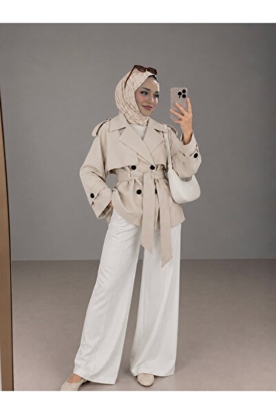 BNGL Boutique V-Neck Belted Trench Coat Cream