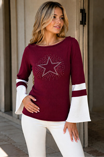 citystyle Women's Long Sleeve Spanish Sleeve Boat Neck Rhinestone Star Detail...